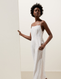 Linen Rich Striped Square Neck Jumpsuit