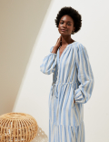 Linen Blend Striped Maxi Tiered Dress