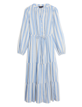 Linen Blend Striped Maxi Tiered Dress
