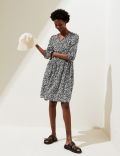 Linen Blend Printed Mini Tiered Dress