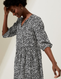 Linen Blend Printed Mini Tiered Dress