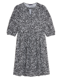 Linen Blend Printed Mini Tiered Dress