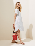 Linen Rich V-Neck Short Sleeve Shift Dress