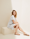Linen Rich V-Neck Short Sleeve Shift Dress
