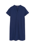 Linen Rich V-Neck Short Sleeve Shift Dress