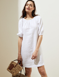 Pure Linen Bardot Short Sleeve Midi Dress