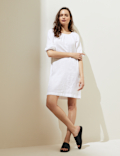 Pure Linen Bardot Short Sleeve Midi Dress