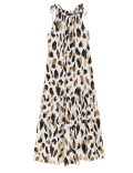 Linen Blend Animal Print Maxi Tiered Dress