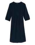Linen Blend V-Neck Midi Waisted Dress