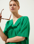 Linen Blend V-Neck Relaxed Dress