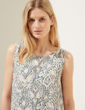 Linen Rich Printed Round Neck Shift Dress