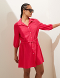 Linen Rich Button Through Mini Shirt Dress