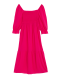 Linen Blend Square Neck Shirred Midi Dress
