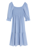 Linen Blend Striped Square Neck Midi Dress