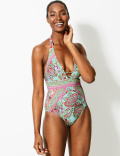 Secret Slimming™ Paisley Print Plunge Swimsuit