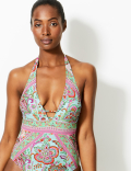 Secret Slimming™ Paisley Print Plunge Swimsuit