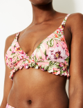 Floral Print Frill Plunge Bikini Top