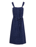 Linen Rich Polka Dot Square Neck Midi Dress