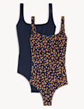 2 Pack Printed Scoop Neck Swimsuits