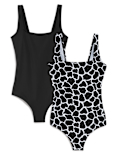 2 Pack Printed Scoop Neck Swimsuits