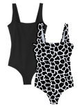 2 Pack Printed Scoop Neck Swimsuits