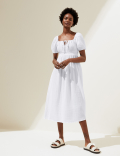 Pure Cotton Square Neck Maxi Tea Dress
