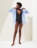 Ribbed Tie Detail Plunge Swimsuit