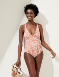 Printed Tie Detail Plunge Swimsuit