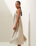 Linen Rich Square Neck Midi Cami Dress