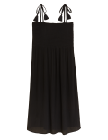 Square Neck Shirred Midi Dress
