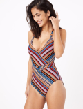 Chevron Printed Belted Halter Neck Swimsuit