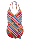 Chevron Printed Belted Halter Neck Swimsuit