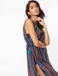 Cotton Rich Striped V-Neck Mini Beach Dress