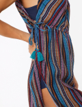 Cotton Rich Striped V-Neck Mini Beach Dress
