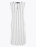 Linen Striped V-Neck Shift Dress