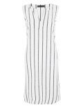 Linen Striped V-Neck Shift Dress