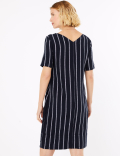 Linen Striped V-Neck Shift Dress