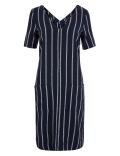 Linen Striped V-Neck Shift Dress