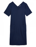 Linen Blend V-Neck Shift Dress