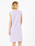 Linen Striped V-Neck Shift Dress