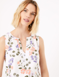 Linen Floral V-Neck Shift Dress