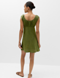 Pure Linen Ruched Mini Waisted Dress