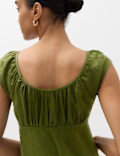 Pure Linen Ruched Mini Waisted Dress