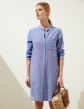 Pure Cotton Collarless Beach Cover Up Shirt