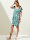 Jersey Printed V-Neck Mini T-Shirt Dress