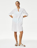 Pure Cotton Collarless Beach Cover Up Shirt