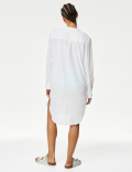 Pure Cotton Collarless Beach Cover Up Shirt