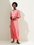 Printed V-Neck Tie Waist Maxi Beach Dress