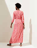 Printed V-Neck Tie Waist Maxi Beach Dress