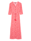 Printed V-Neck Tie Waist Maxi Beach Dress